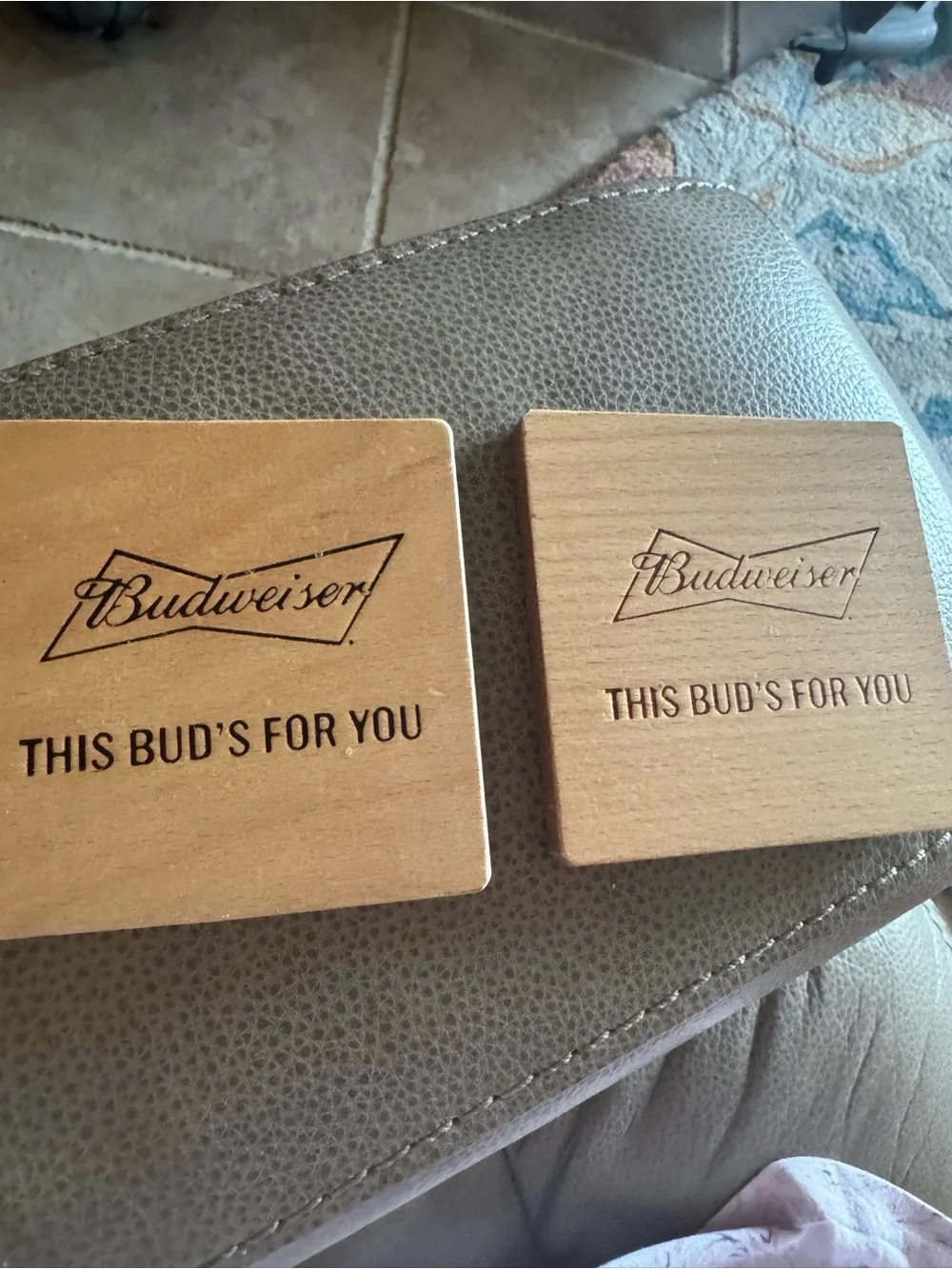 Budweiser Natural Wood Coaster with Brown Engraving